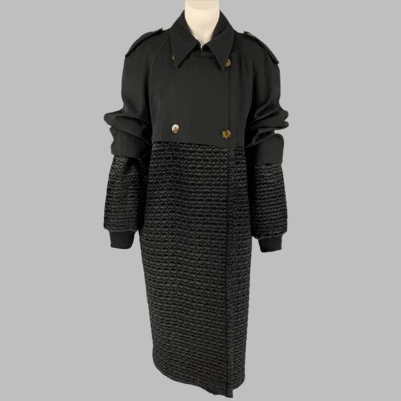 Vintage 1980's  Black Quilted Double Breasted Trench Coat - Picture 1 of 5